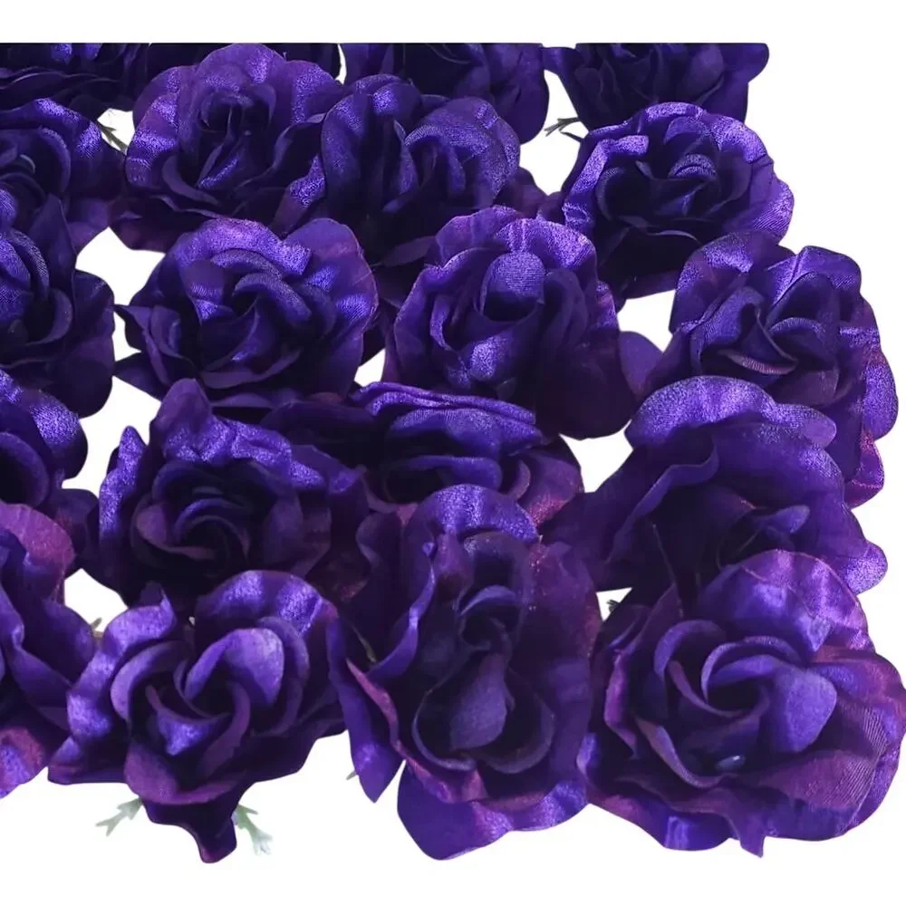 50 Purple Satin Rose Heads Stemless Wedding Floral Craft DIY Wreath 2.5in